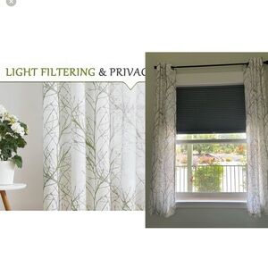 72”x50” 2 panels Semi Sheer short linen curtains green gray white tree branch